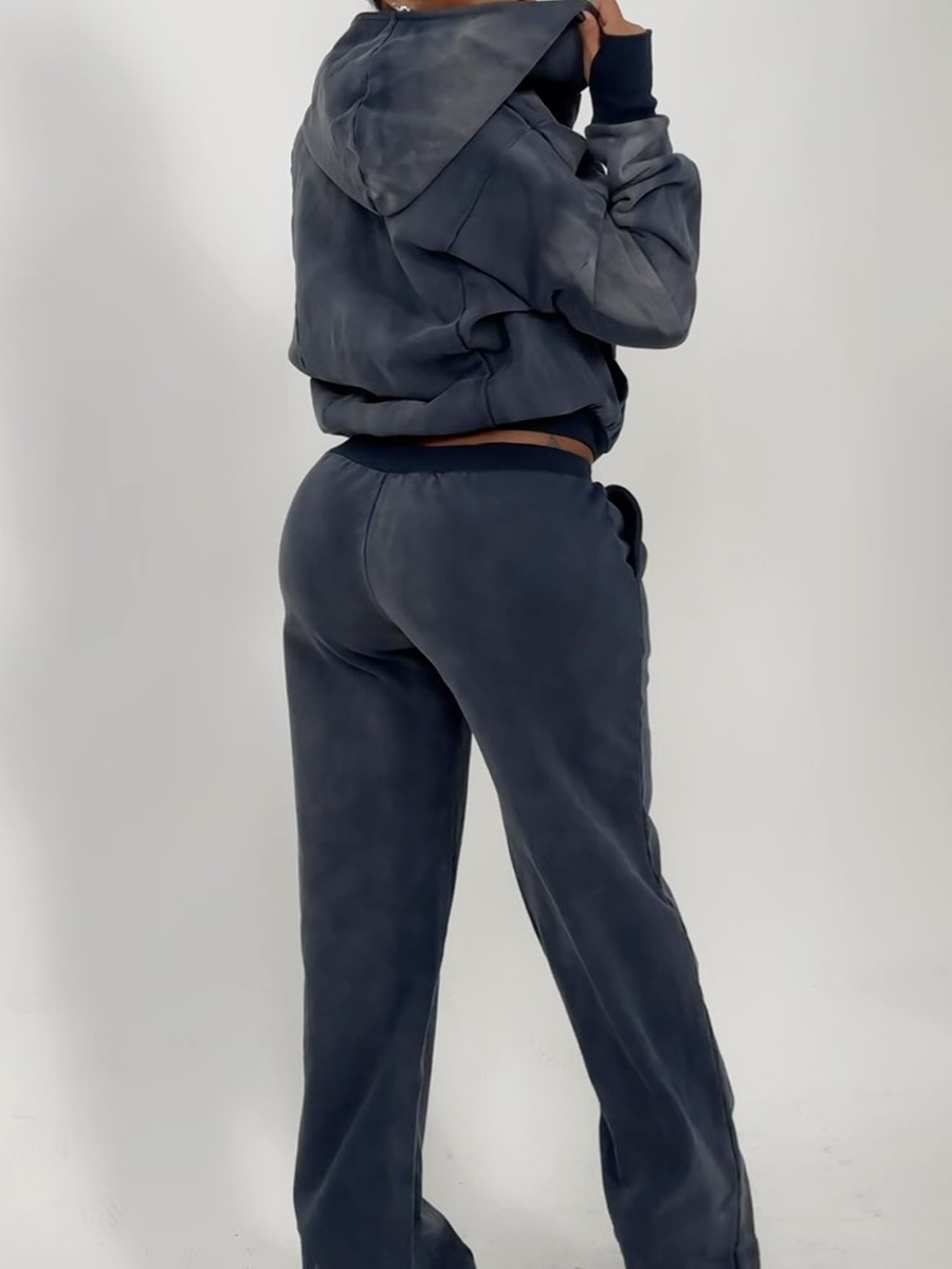 Asymmetrical Hooded Zip Up Two Pieces Set