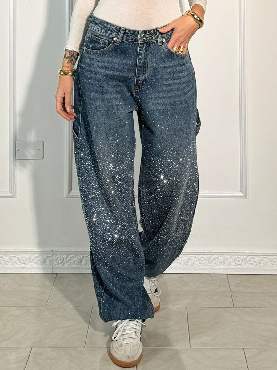 Rhinestone Sparkle High Waist Rhinestone Jeans