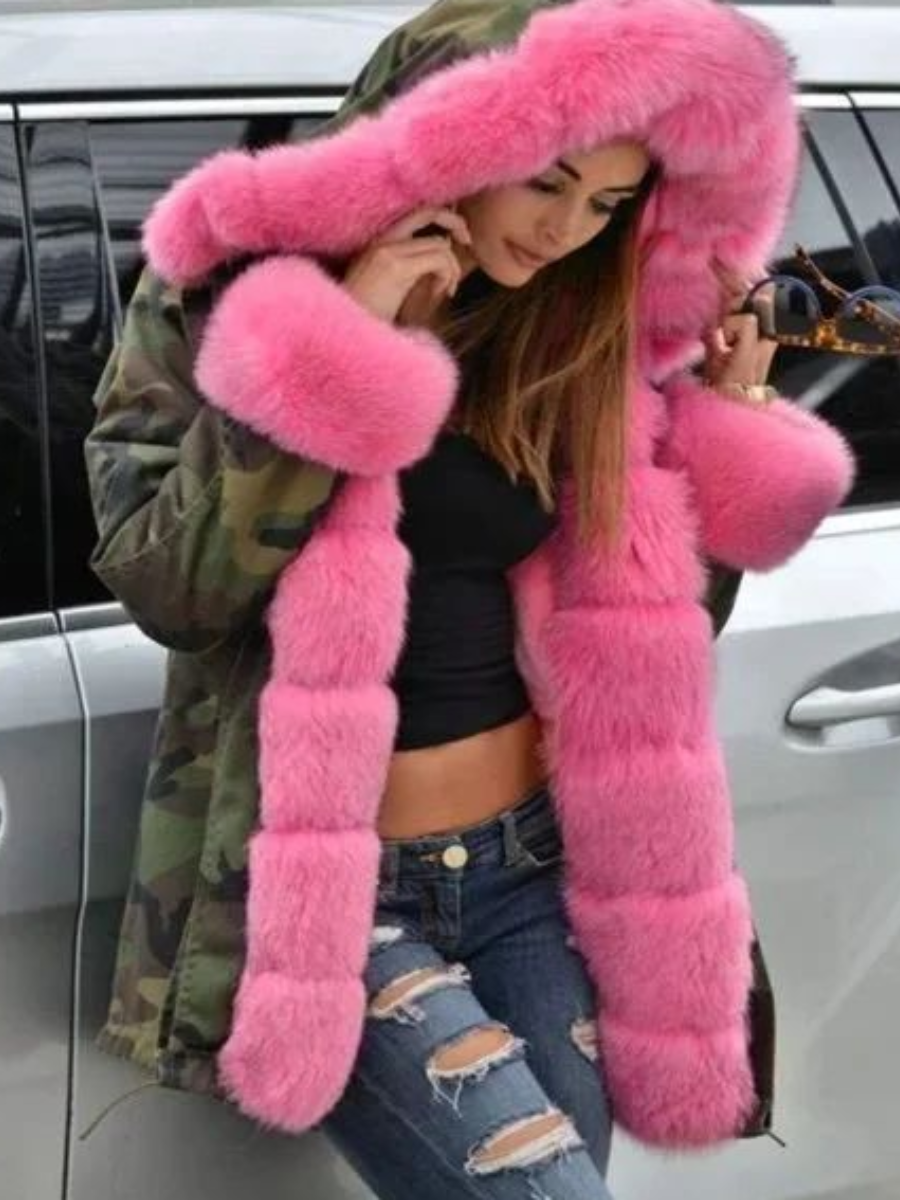 Camouflage Fur-Trim Coat