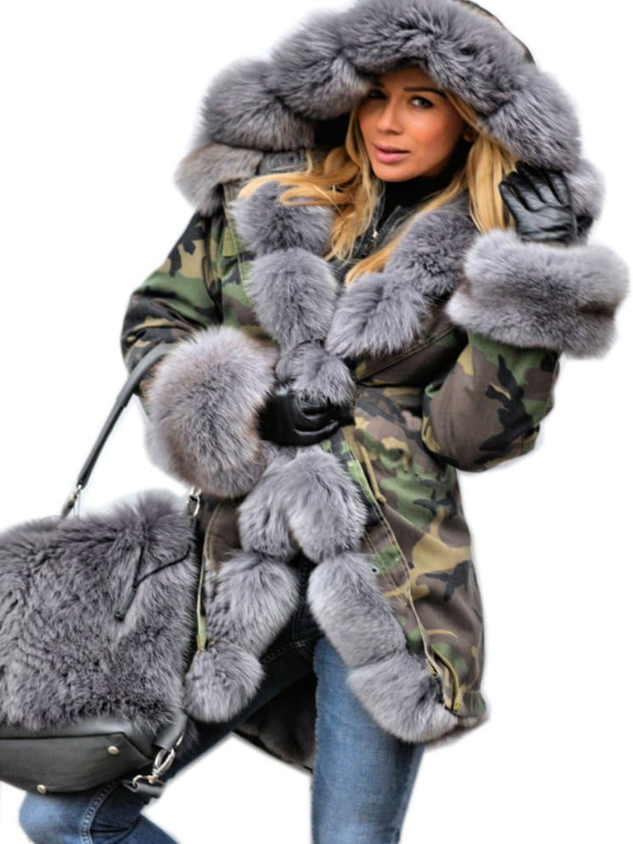 Camouflage Fur-Trim Coat