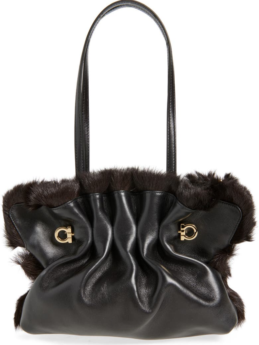 Pleated Faux Leather Shoulder Bag