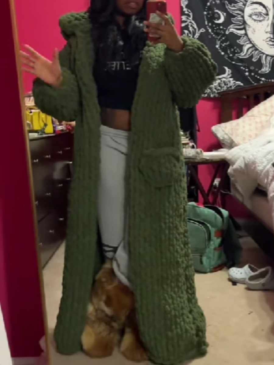 Hooded Knitted Long Coat