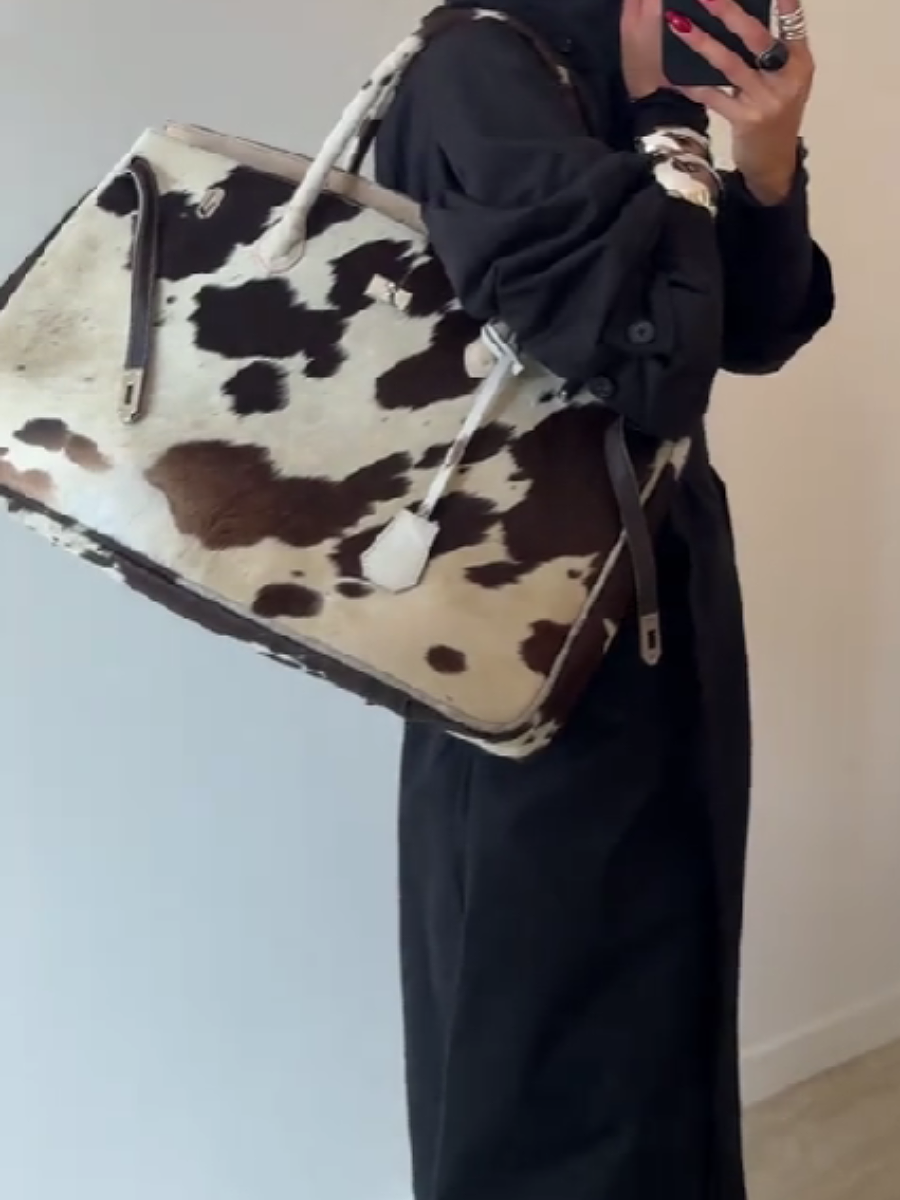 Faux Leather Cow Print Large Capacity Shoulder Bag