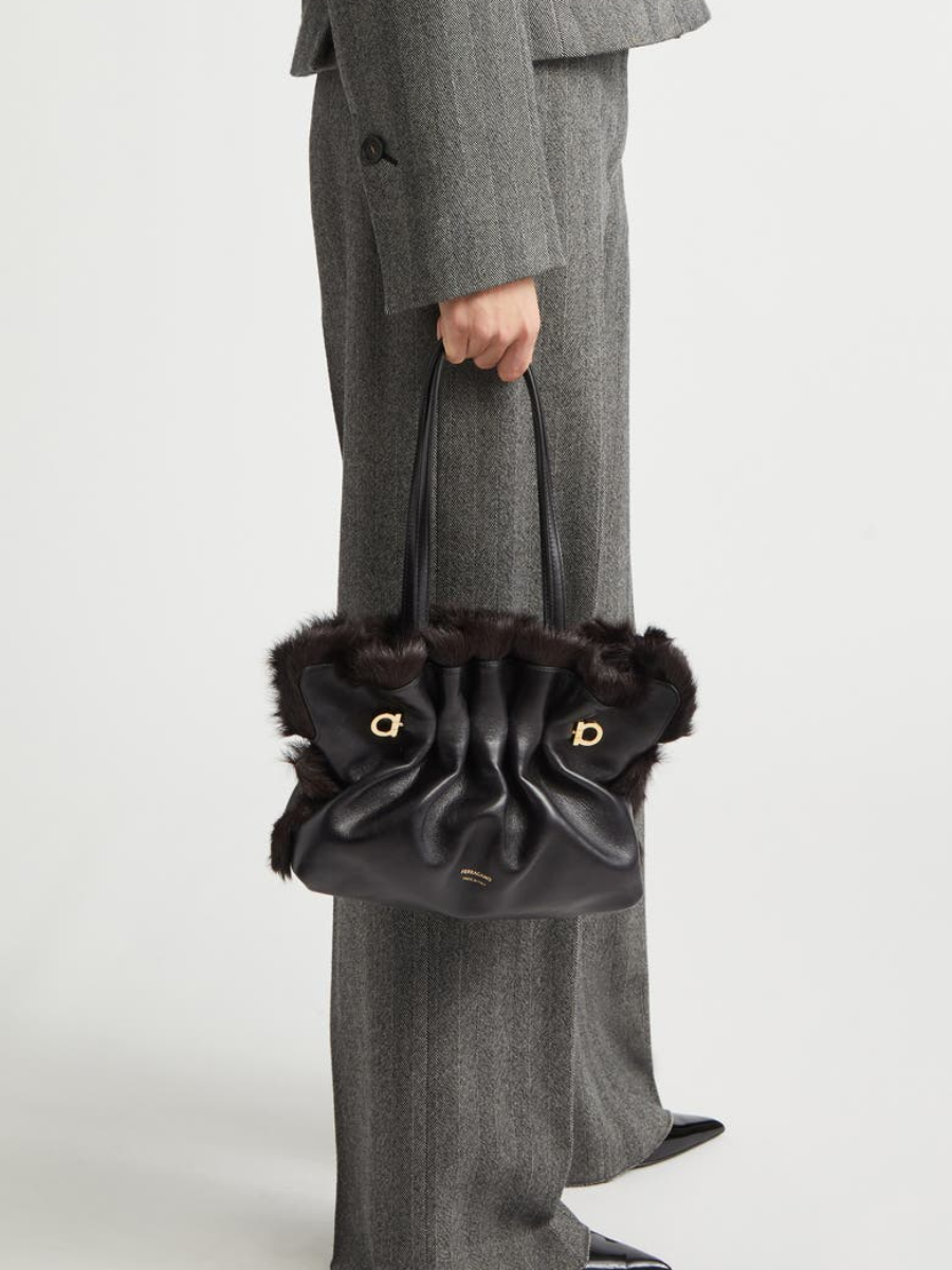 Pleated Faux Leather Shoulder Bag