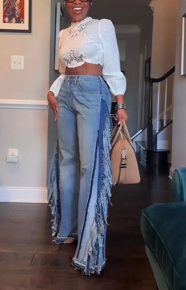 High Elastic Tassel Wide-leg Pants