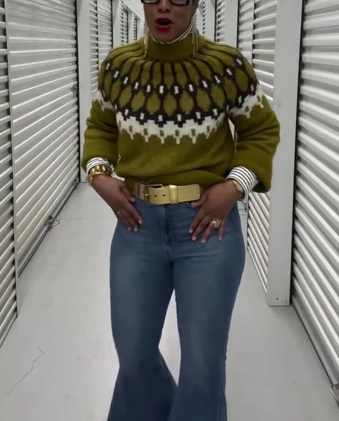 Crew Neck Colorblock Pullover Knitted Sweater