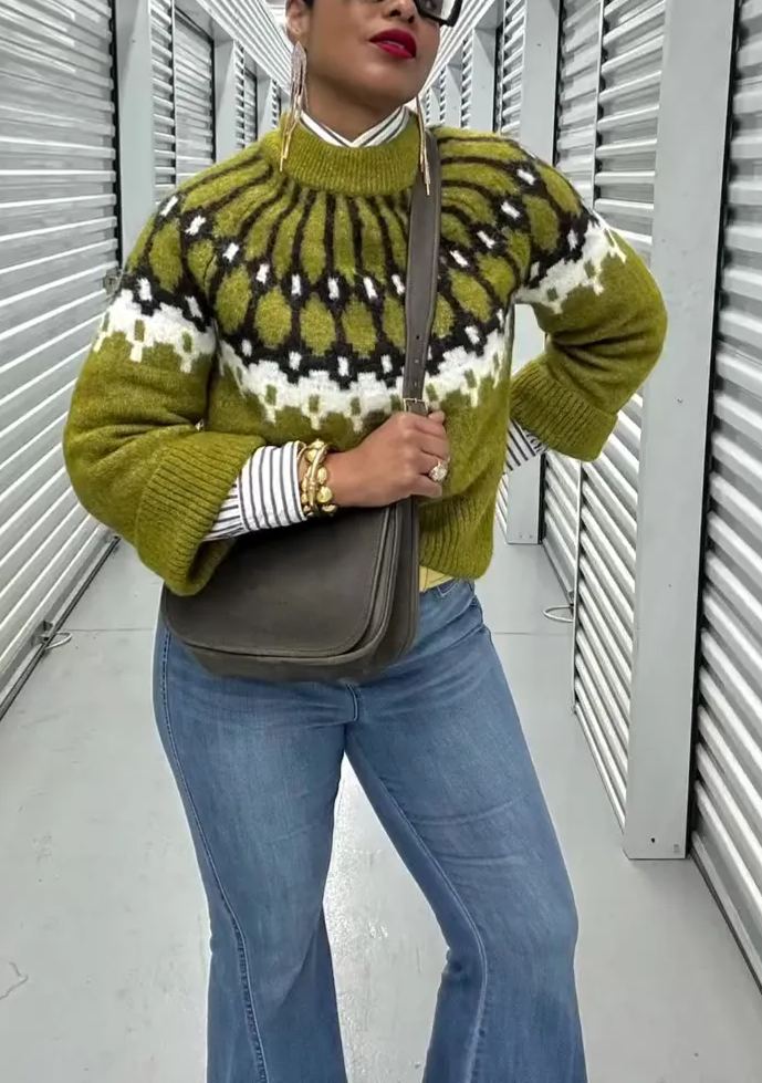 Crew Neck Colorblock Pullover Knitted Sweater