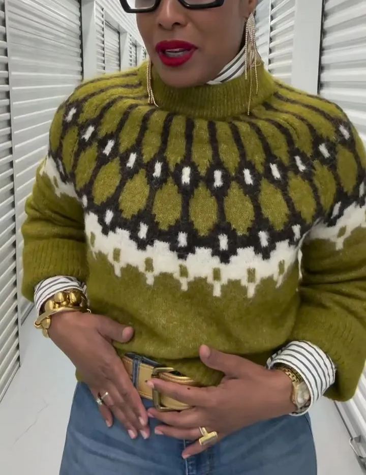 Crew Neck Colorblock Pullover Knitted Sweater