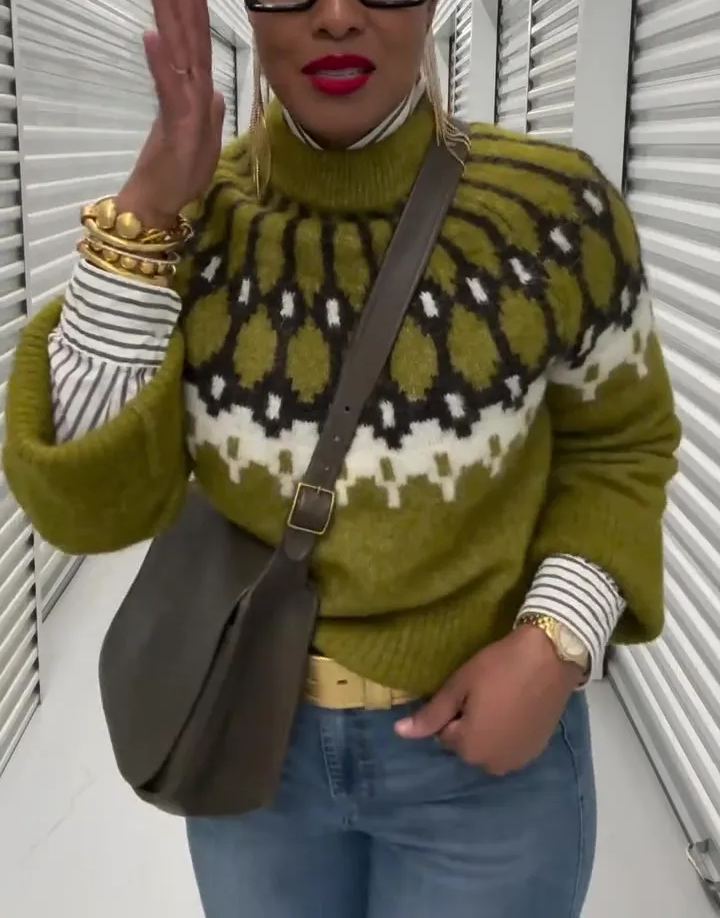 Crew Neck Colorblock Pullover Knitted Sweater