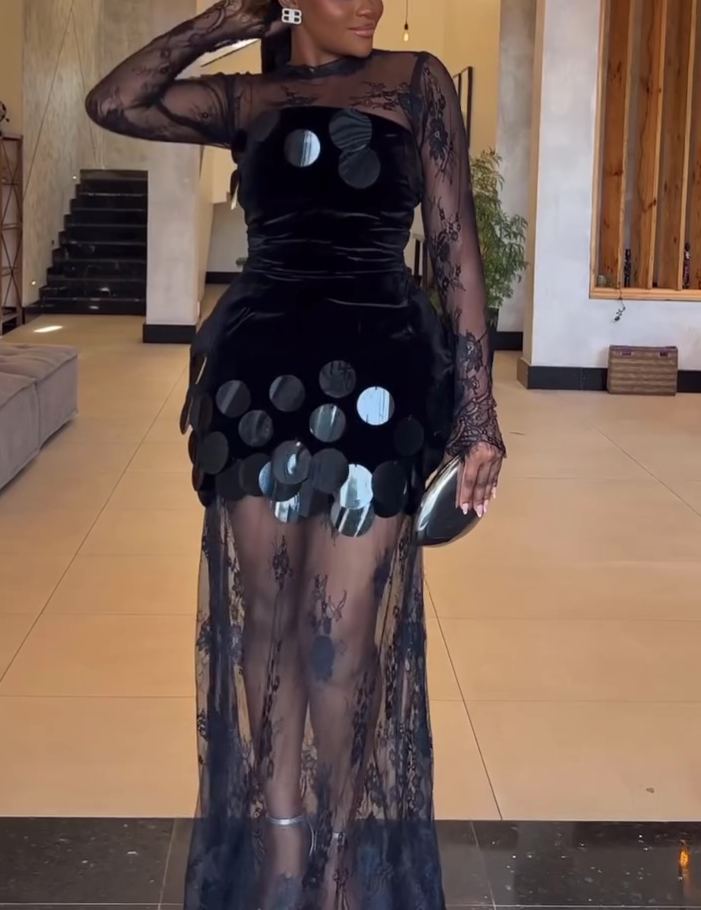 Elegant Sequined Lace Party Two Pieces Dress