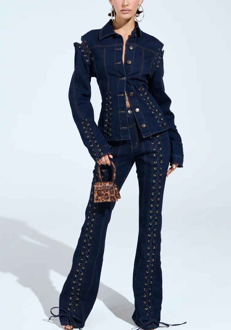 Drawstring Denim Jacket And Pants