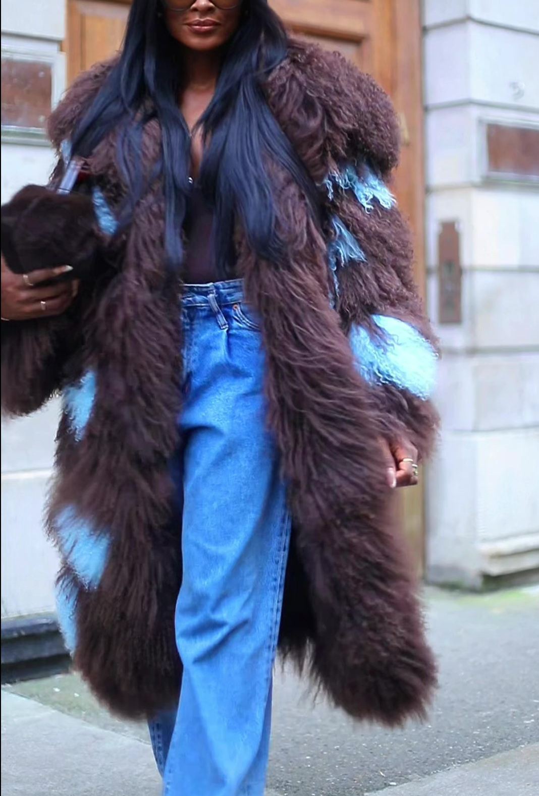 Long Blue Polka-dot Fur Coat