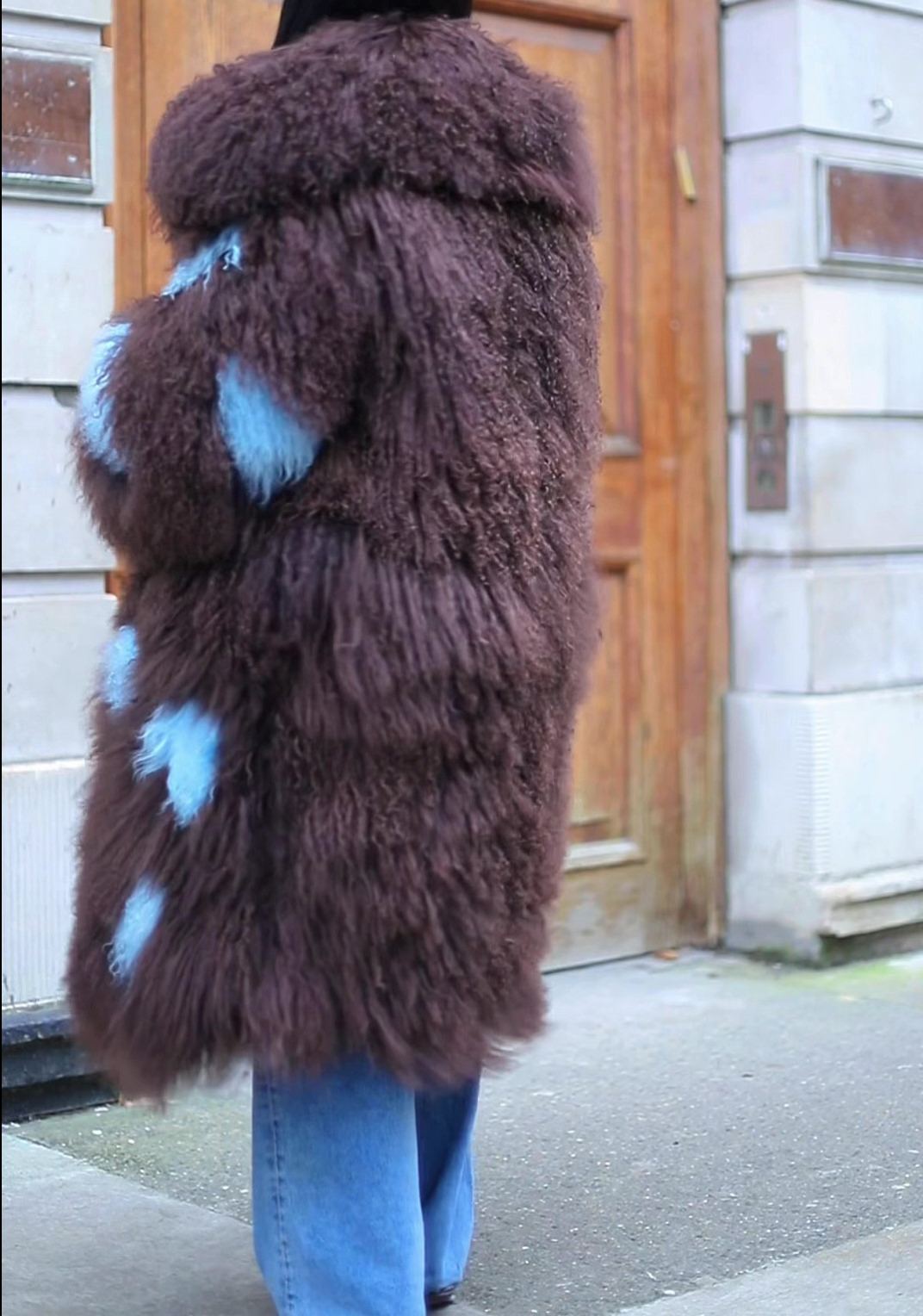 Long Blue Polka-dot Fur Coat