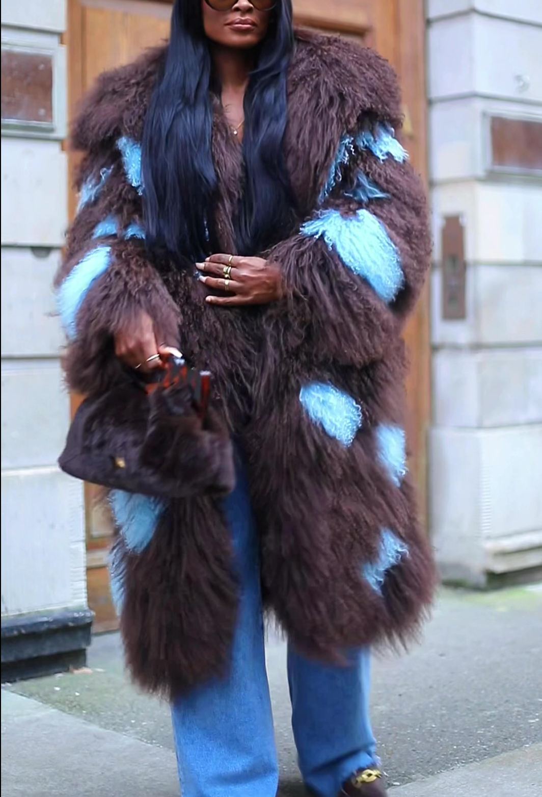 Long Blue Polka-dot Fur Coat
