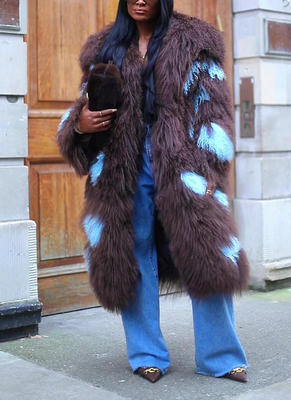 Long Blue Polka-dot Fur Coat