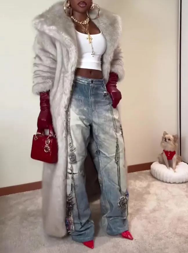 Two Tone Long Faux Fur Coat