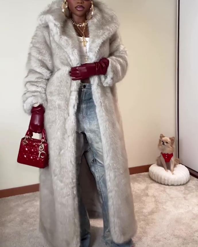 Two Tone Long Faux Fur Coat
