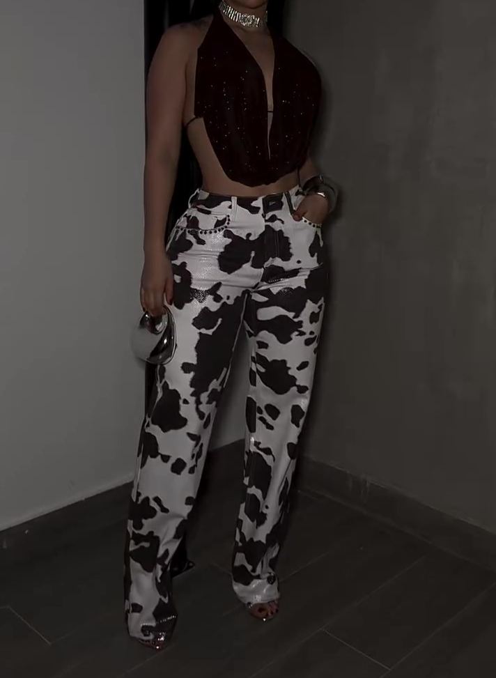 Cream-patterned Jeans