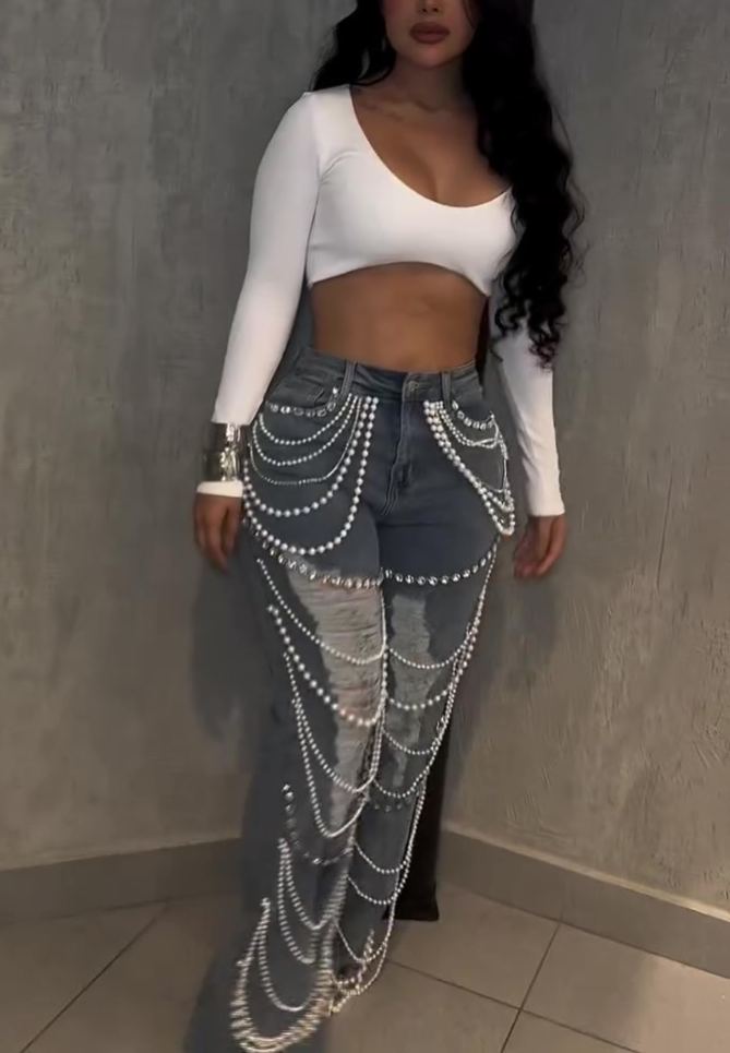 Pearl-embellished Jeans