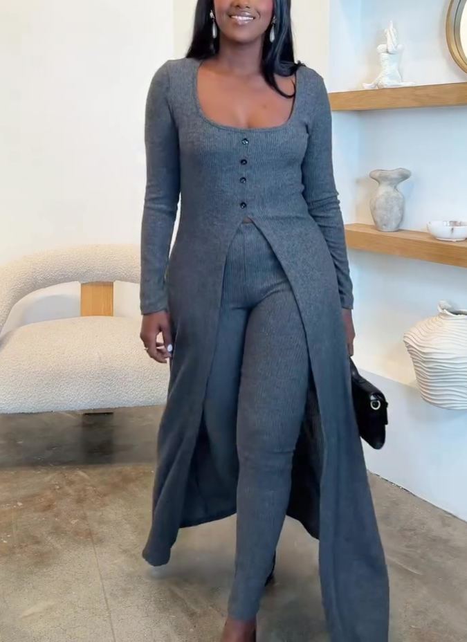 Knitted Split-sleeve Long-sleeved Two-piece Set