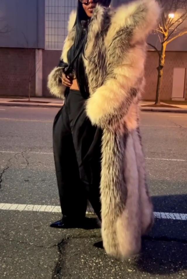 Luxurious Padded-shoulder Faux Fur Coat