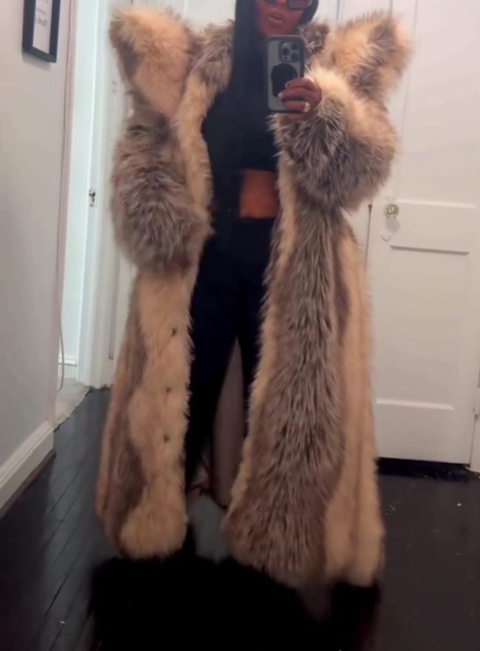 Luxurious Padded-shoulder Faux Fur Coat