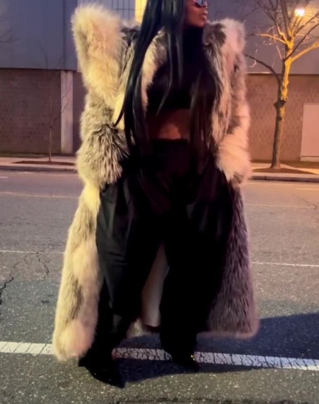 Luxurious Padded-shoulder Faux Fur Coat