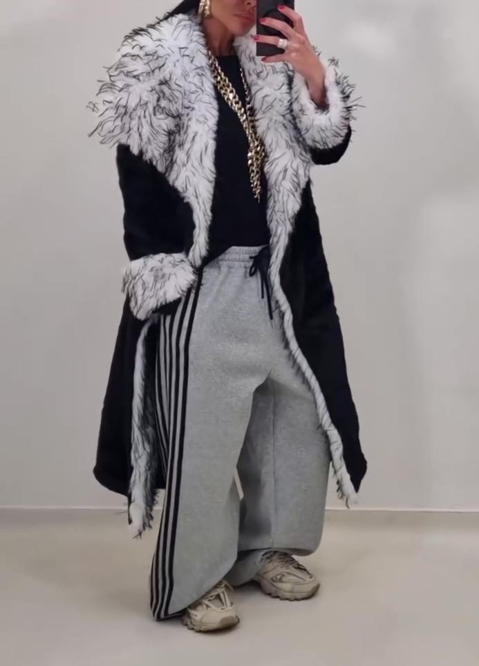 Lapel Collar Faux Mink Fur Coat