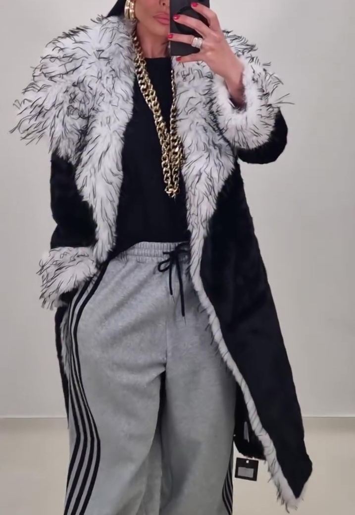 Lapel Collar Faux Mink Fur Coat