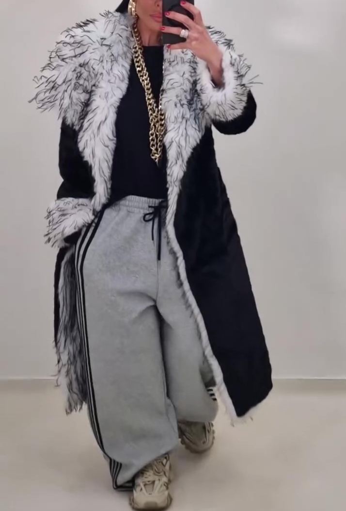 Lapel Collar Faux Mink Fur Coat