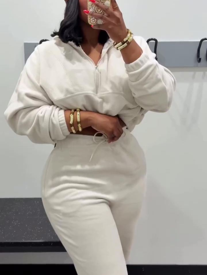 Solid Color Fleece Pullover Tracksuit