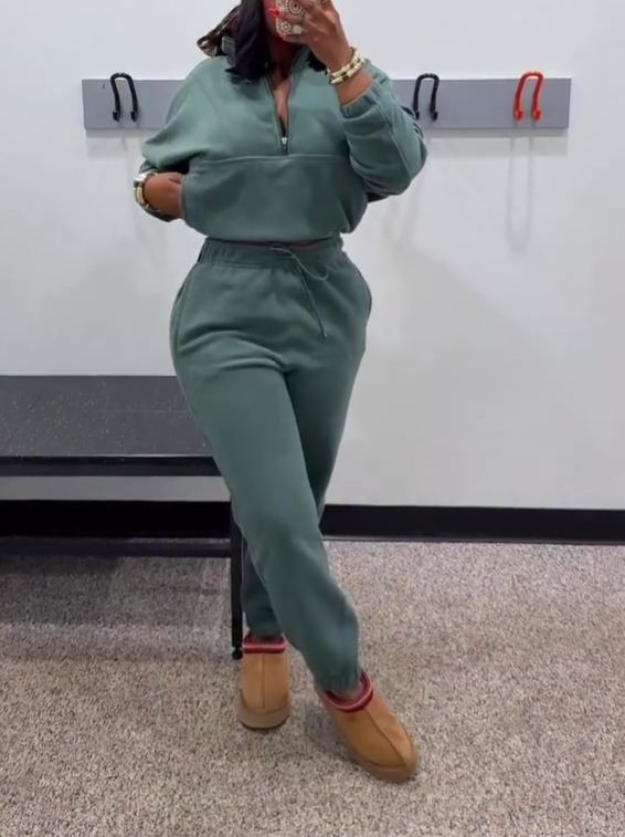 Solid Color Fleece Pullover Tracksuit