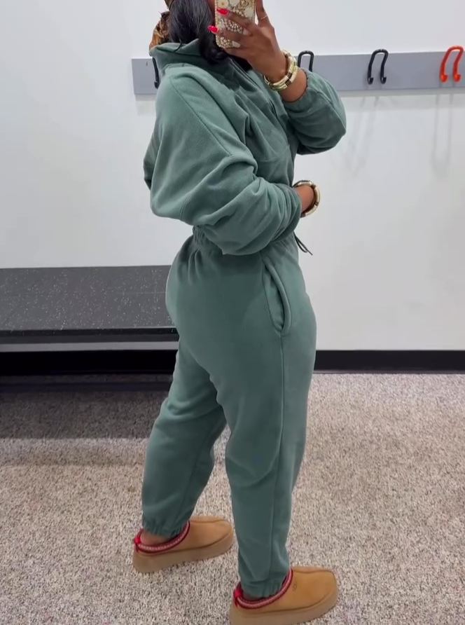 Solid Color Fleece Pullover Tracksuit