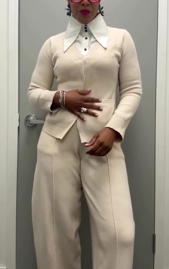 Solid-colored Knitted Top And Pants