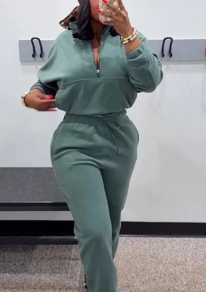 Solid Color Fleece Pullover Tracksuit