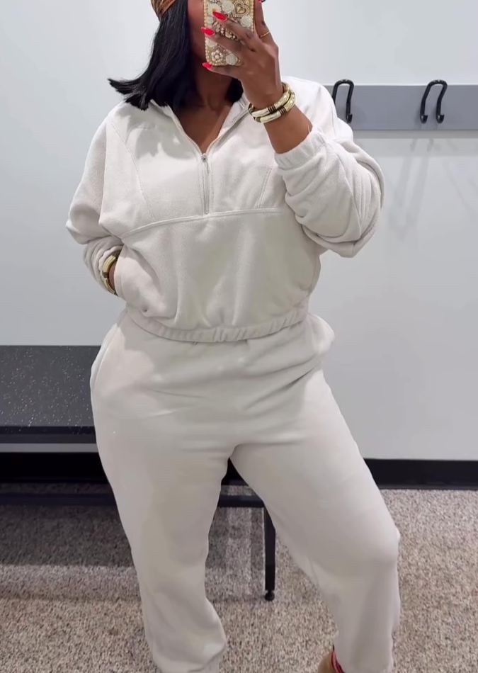 Solid Color Fleece Pullover Tracksuit