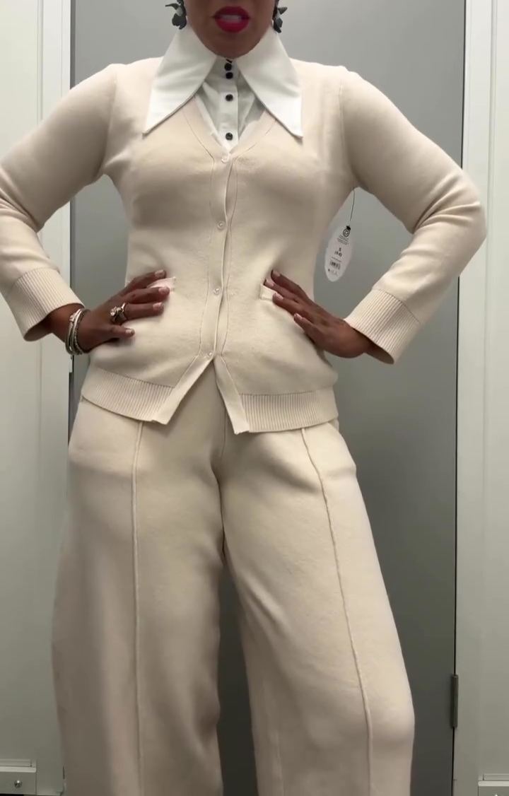 Solid-colored Knitted Top And Pants