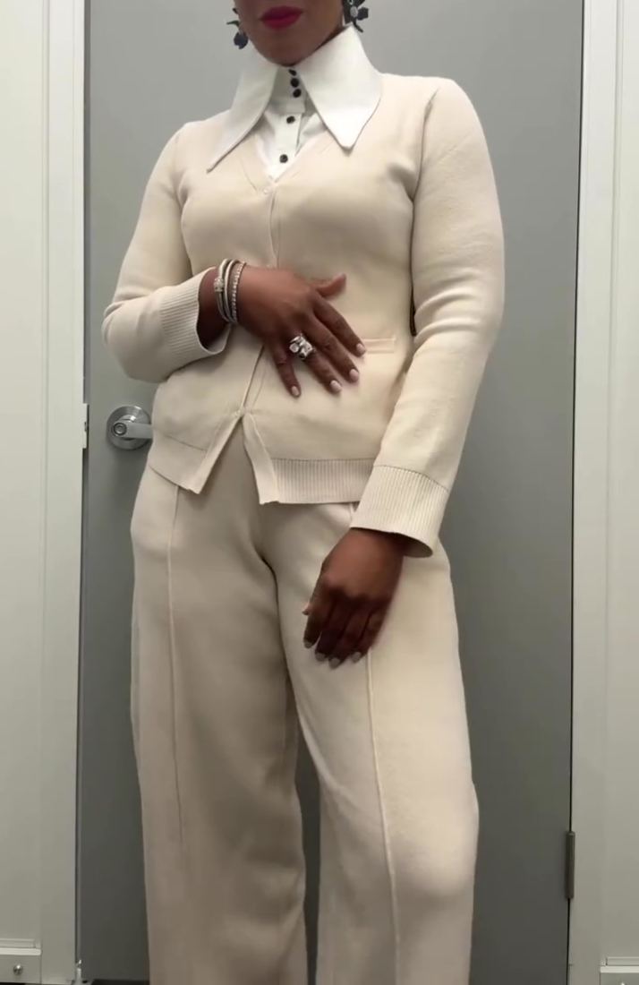 Solid-colored Knitted Top And Pants