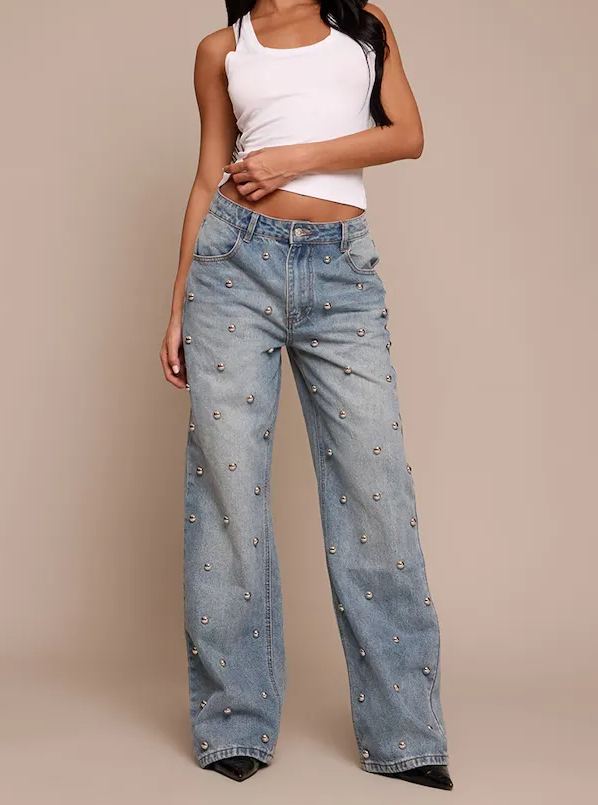 Dome Stud High Waisted Denim Jeans