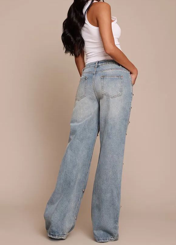 Dome Stud High Waisted Denim Jeans
