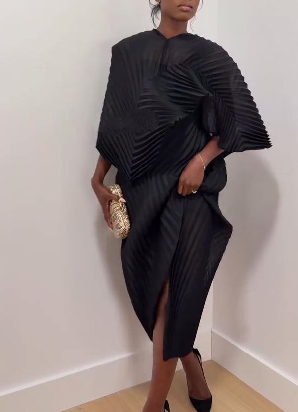 Irregularly Pleated Two-piece Set