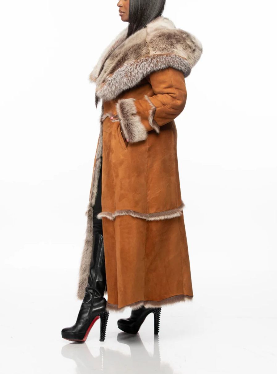 Long Hooded Coat With Integrated Fur Lining