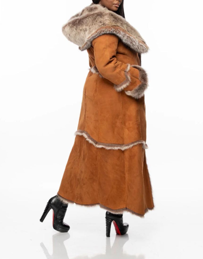 Long Hooded Coat With Integrated Fur Lining