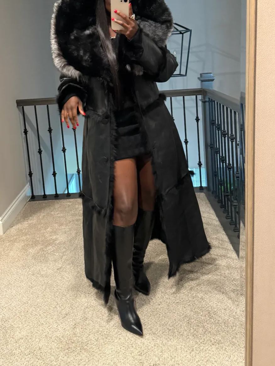 Long Hooded Coat With Integrated Fur Lining