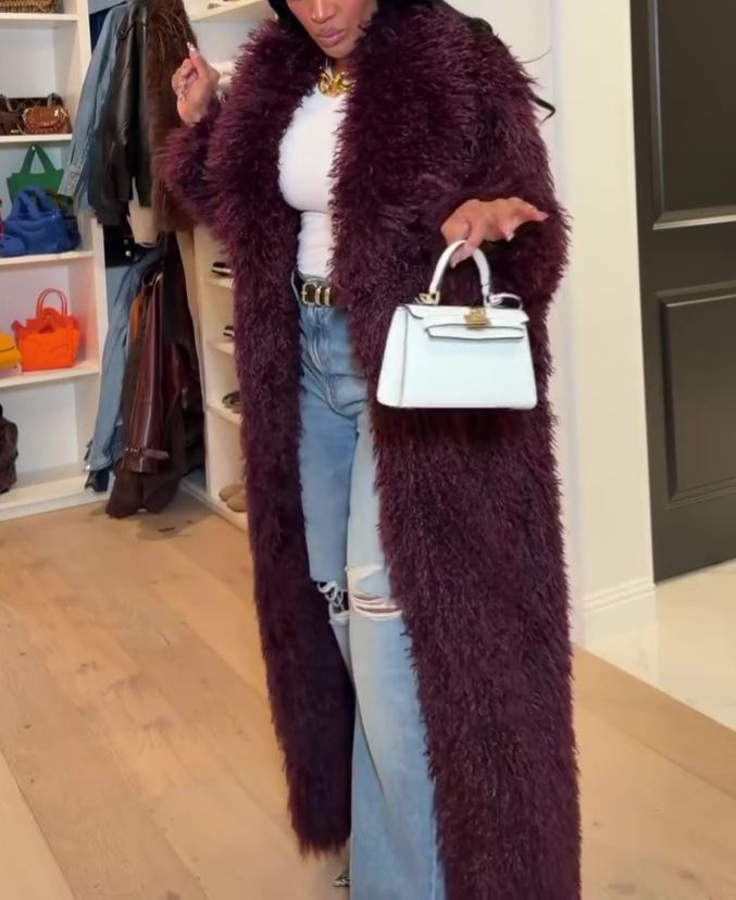 Long Faux Feather Coat