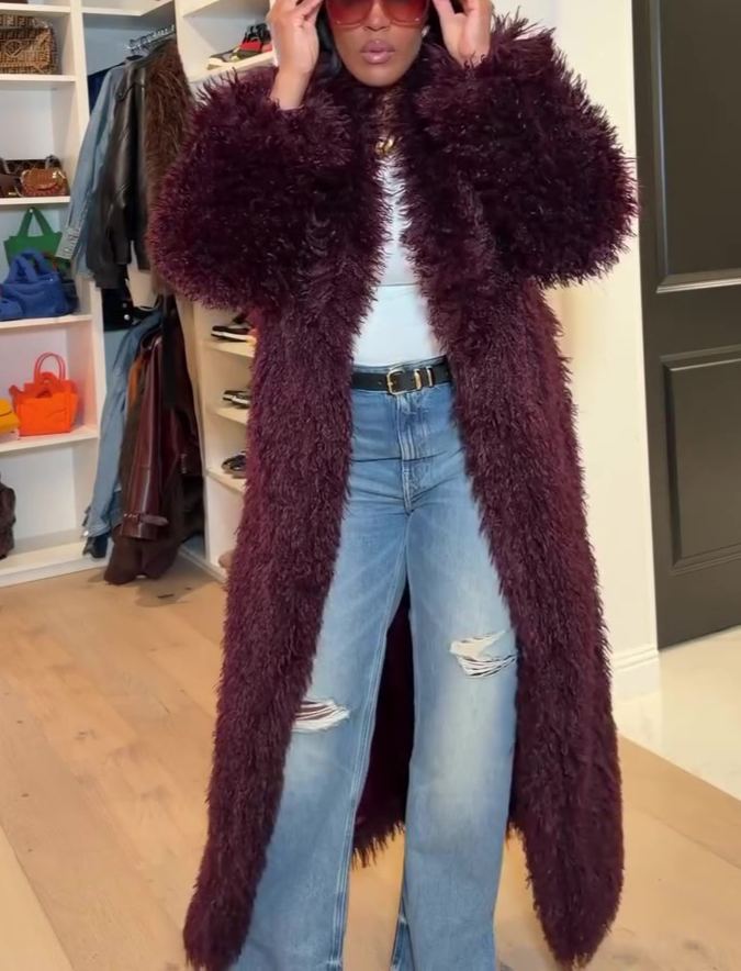 Long Faux Feather Coat