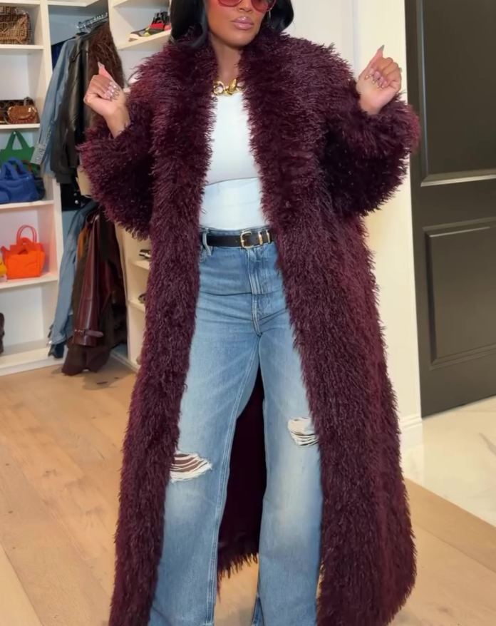 Long Faux Feather Coat