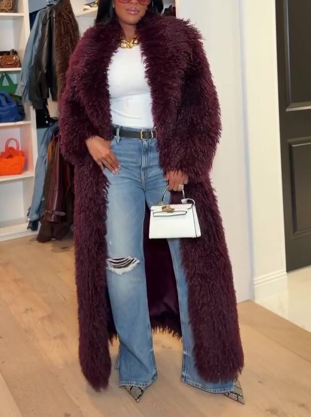 Long Faux Feather Coat