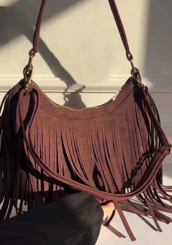 Suede Fringed Shoulder Bag