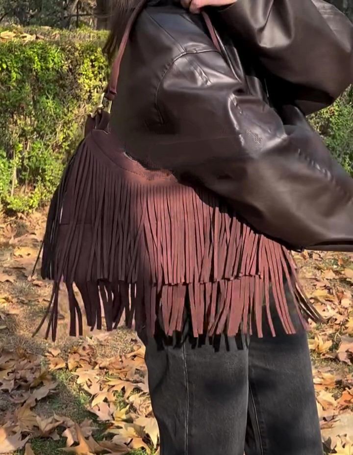 Suede Fringed Shoulder Bag